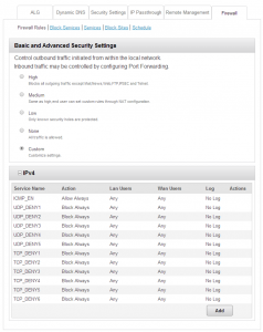 Netgear 6100D Custom Firewall Settings Page