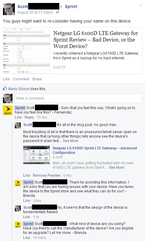 Netgear 6100D - Sprint Facebook Post