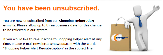 Newegg Shopping Helper Alert Unsubscribe Screen