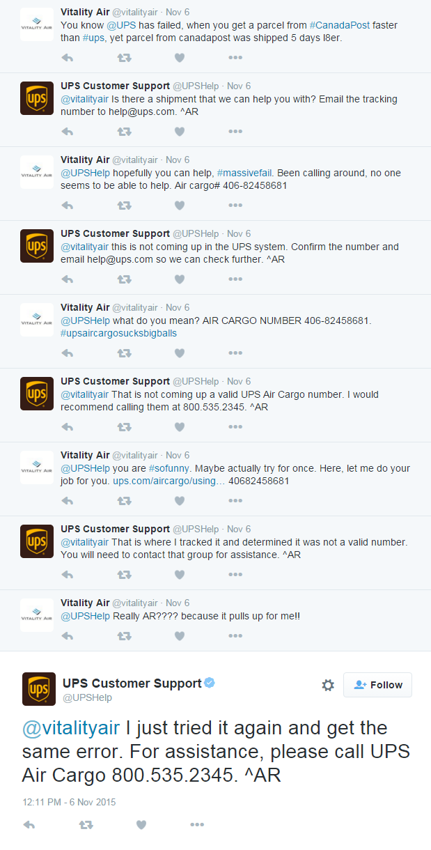 Vitality Air mocks UPS on Twitter